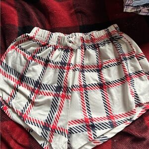 SHEIN White Plaid Elastic Waist Athletic Shorts - Red & Navy